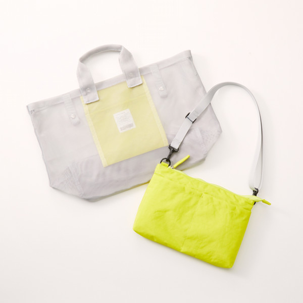EARTHMADE HOLIDAY MESH TOTE M Lt.GRAY×YELLOW